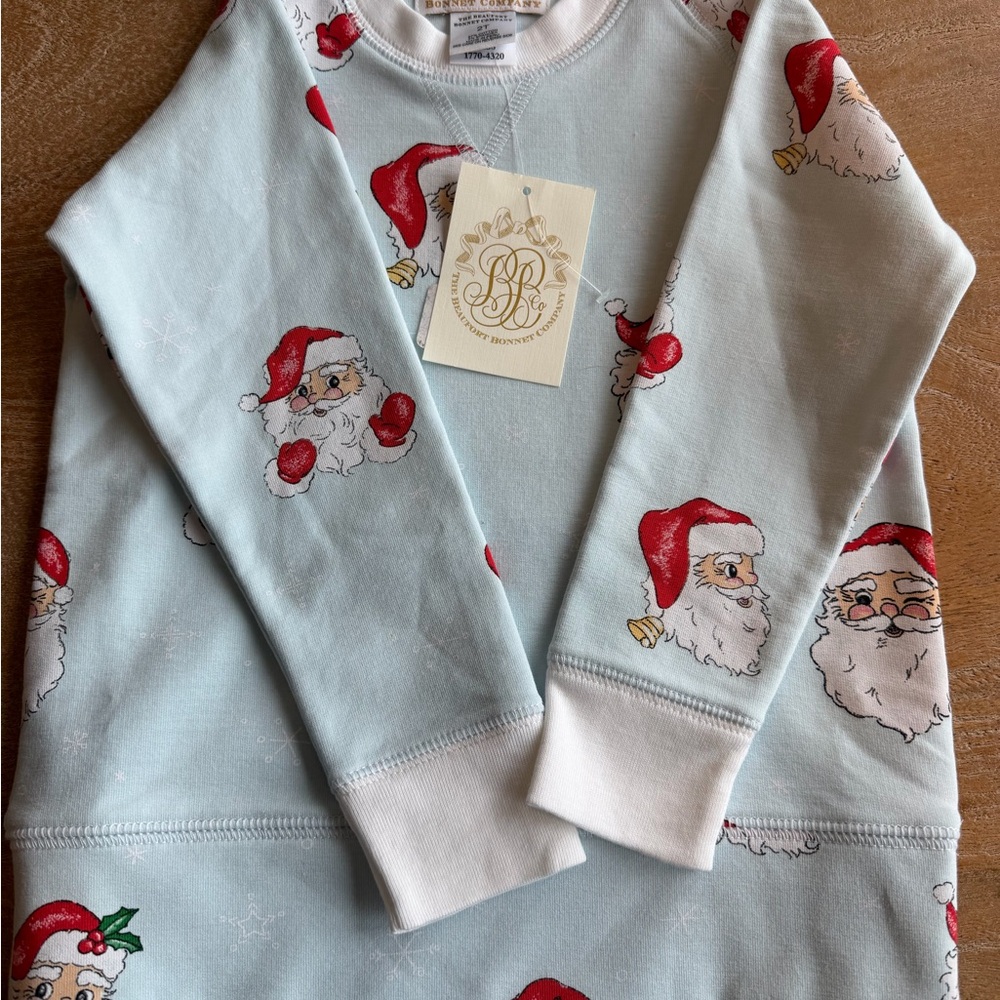 The Beaufort Bonnet Company Santa Print Sweatshirt - Light Blue and Red